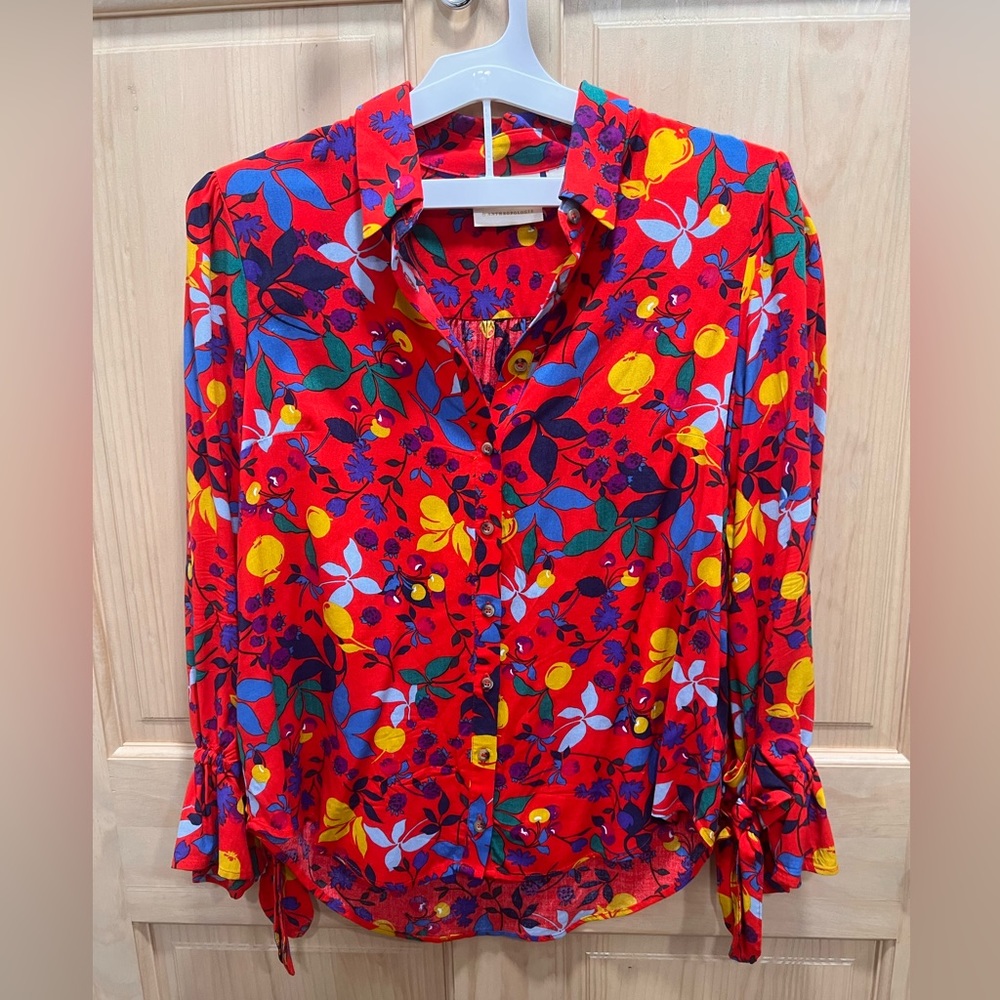 Maeve by Anthropologie Red Fruits Boho Button Down Blouse size 4
